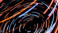 3D animation of twisting digital spiral of neon stripes. Animation. Vivid animation with colorful striped spiral with 3D