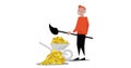 2d animation of worker shoveling gold money to pushcart