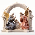 3d Annunciation: Mary And Angelic Gate In Polychrome Sculpture Style