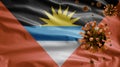 3D Antigua and Barbuda flag waving with Coronavirus outbreak. Pandemic Covid 19 Royalty Free Stock Photo