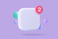 3D app icon with notification alert speech bubble, online social conversation comment push notice cartoon concept, blank app icons
