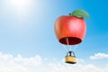 3D apple hot air balloon floating in the blue sky; Air travel and aircraft, Tourism and recreation. Sky objects