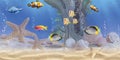 3D Aquarium landscape with various tropical fishes in underwater High quality illustration. Royalty Free Stock Photo