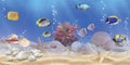 3D Aquarium landscape with various tropical fishes in underwater High quality illustration. Royalty Free Stock Photo