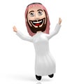 3D Arab cartoon character jumping - isolated on white background