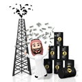 3D Arab cartoon character, oil well, money
