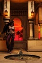 3D Arabian nights harem girl in marble palace at dusk Royalty Free Stock Photo
