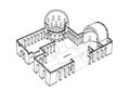 A 3D architectural sketch of a classical Roman basilica layout featuring the narthex, central nave, Royalty Free Stock Photo