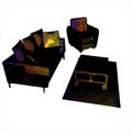 3d armchair and sofa illustration. 3D greed armchair cartoon