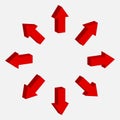 3d arrow sign vector. Right, down, up and down symbol. Red pointer collection