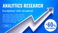 3d Arrow with Text Analytics Research - Creative Vector Illustration on Blue Background. Royalty Free Stock Photo