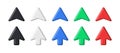 3d arrows. Realistic device multicolor pointers, 3d mouse cursor ui icons. Black and white, red and blue, green arrow