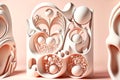 3d art abstract background in form of modern installation of figures in delicate white pink tones