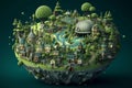 3D art , Green planet Earth of sphere futuristic , Crystal Earth planet green forest city , Generate Ai Royalty Free Stock Photo