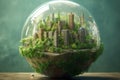 3D art , Green planet Earth of sphere futuristic , Crystal Earth planet green forest city , Generate Ai Royalty Free Stock Photo