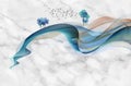 3d art wallpaper. blue, turquoise, and red curves lines tree and blackbirds in white marble background Royalty Free Stock Photo
