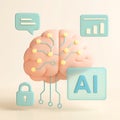 3D Artificial Intelligence Concept with Human Brain Digital Neural Network and Smart Technology Icons Royalty Free Stock Photo