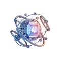 3D Artificial Intelligence Core Icon with Neural Network, AI Chip and Futuristic Technology Royalty Free Stock Photo