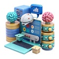 3D artificial intelligence. Digital brain neural network, AI servers and robots technology, artificial bot