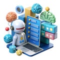 3D artificial intelligence. Digital brain neural network, AI servers and robots technology, artificial bot