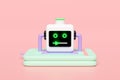 3d Artificial Intelligence, Machine Learning with robot reading book isolated on pink background. education, knowledge creates