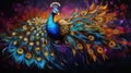3d background colorful peacock with black background Royalty Free Stock Photo