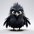 Illustration Of A Black Crow With Big Eyes And A Strong Facial Expression