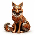 Intricate Art Nouveau Fox Figurine: 3d Rendering With Metal Texture