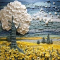 Paper Sculpture Of A Tree Surrounded By Yellow Flowers