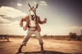 D as Dancing donkey in human clothes dressed in countryside outfit Generative AI Royalty Free Stock Photo