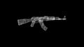 3D assault rifle AK47 on black bg. Object dissolved white flickering particles. Business advertising backdrop. Science Royalty Free Stock Photo