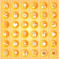 Buttons orange circle with golden border for games. Royalty Free Stock Photo