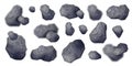 3D asteroid set, vector space coal kit, cosmos game meteorite clipart, sci-fi moon stone collection. Royalty Free Stock Photo