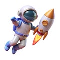 3D Astronaut Flying with Rocket Cartoon Space Illustration Royalty Free Stock Photo