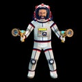 3D astronaut in a spacesuit with two blasters in hands