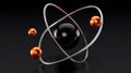 3d atom model with black nucleus and orange electrons Royalty Free Stock Photo