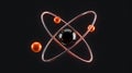 3d atom model with orange electrons and black nucleus Royalty Free Stock Photo