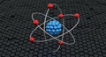 3D Atomic Model with Nucleus and Orbiting Electrons on Hexagonal Background science physics Royalty Free Stock Photo