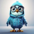 Super Cute 3d Cartoon Blue Bird Wearing Urban Clothes
