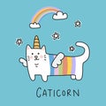 Caticorn cat unicorn rainbow cartoon illustration doodle style