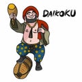 Japanese money god Daikoku God`s name cartoon vector illustration