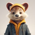 3D cartoon marten portrait wearing clothes, standing in front, studio lights, generative ai