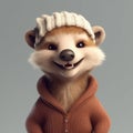 3D cartoon marten portrait wearing clothes, standing in front, studio lights, generative ai