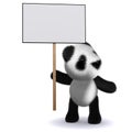 3d Baby panda bear with a placard