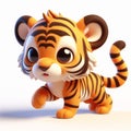 3D baby tiger funny cartoon on white background. AI generated