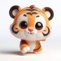 3D baby tiger funny cartoon on white background. AI generated