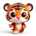 3D baby tiger funny cartoon on white background. AI generated