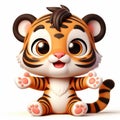 3D baby tiger funny cartoon on white background. AI generated