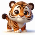 3D baby tiger funny cartoon on white background. AI generated