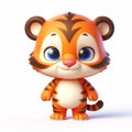 3D baby tiger funny cartoon on white background. AI generated